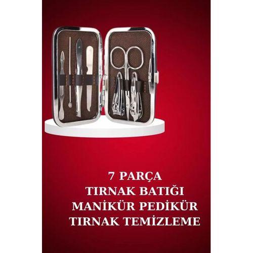Manikür Pedikür Seti 7 Parça Tırnak Makası Kaş Makası Cımbız Çantalı