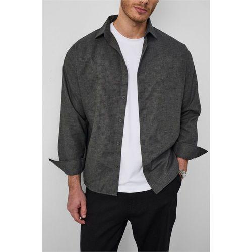 Pixel Relaxed Fit Pamuklu Mikro Çizgili Flanel Erkek Gömlek - Yeşil