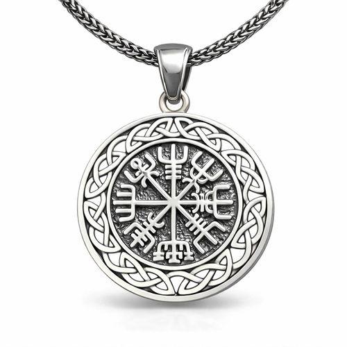 Gümüş Viking Pusula Erkek Kolye