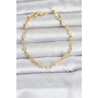 Gold Renk Zirkon Taşlı Ataç Zincir Model Kadın Bileklik