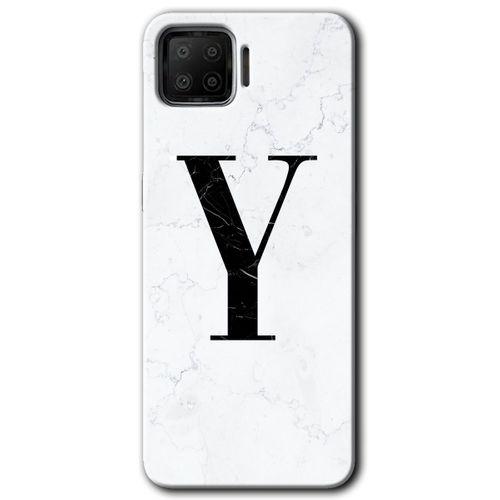 Oppo A73 Kılıf HD Desen Baskılı Arka Kapak - Beyaz Mermer Desenli Y Harfi