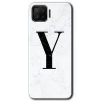 Oppo A73 Kılıf HD Desen Baskılı Arka Kapak - Beyaz Mermer Desenli Y Harfi