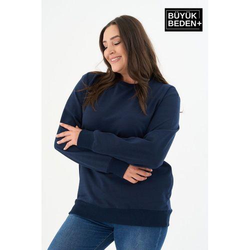 Kadın Büyük Beden Bisiklet Yaka İnce Sweatshirt SPR24BSWK56