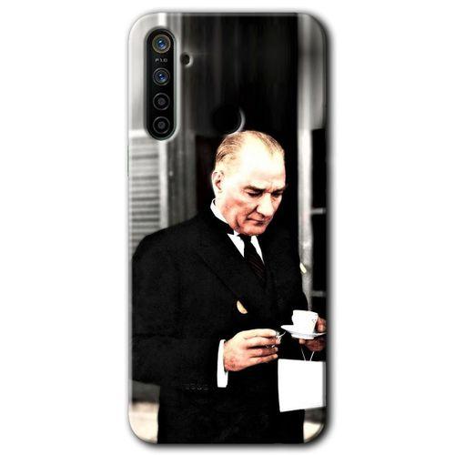 MRCİLETİSİM Realme 5i Kılıf HD Desen Baskılı Arka Kapak + Temperli Cam - Atatürk Türk Kahvesi