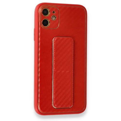 iPhone 12 Kılıf Coco Karbon Standlı Kapak  - Kırmızı