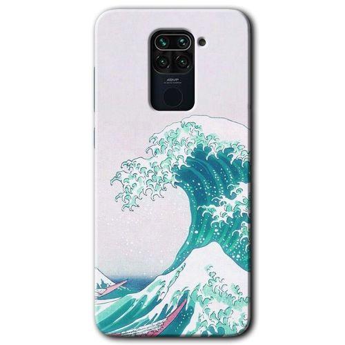 MRCİLETİSİM Xiaomi Redmi Note 9 Kılıf Baskılı Kapak - Dalga + 5D Tam Kaplayan Cam