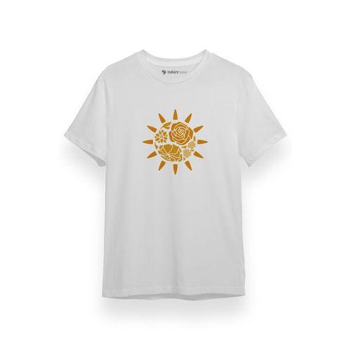 Decorative Floral Sun Beyaz Kısa kol Erkek Tshirt