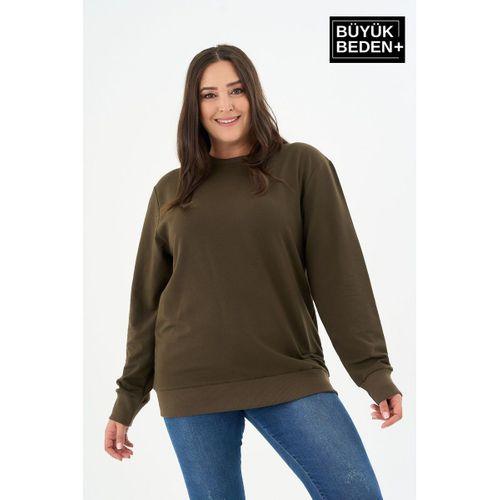 Kadın Büyük Beden Bisiklet Yaka İnce Sweatshirt – Regular Fit %64 Pamuklu SPR26BSWk956
