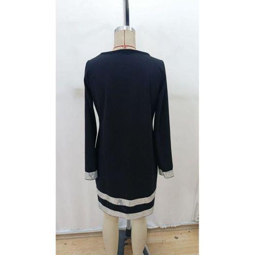 Kadın Uzun Kollu Bisiklet Yaka Mini Ithal Krep Elbise