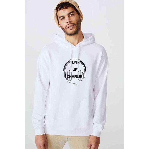 Turn Up Charlie Classic Logo Baskılı Beyaz Erkek Kapşonlu Sweatshirt