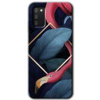 Galaxy A03s Kılıf HD Desen Baskılı Arka Kapak - Flamingo Yaprak + Kırılmaz Cam