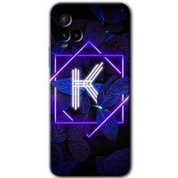 Vivo Y21 HD Baskılı Kılıf + 9D Tam Ekran Koruyucu - Dark Neon Yaprak K Harfi