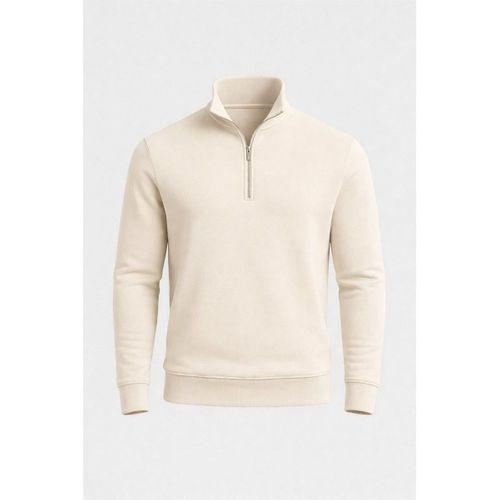 Lars Selanik Örme Kumaş Yarım Fermuar Erkek Sweatshirt - Taş