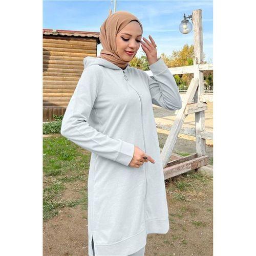 Fermuarlı Kapşonlu İkili Sade Basic Eşofman Spor Takımı - 03052.008 - Gri