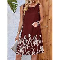 Kadın Askılı Yuvarlak Yakalı Yaprak Desenli Dalgıç Elbise