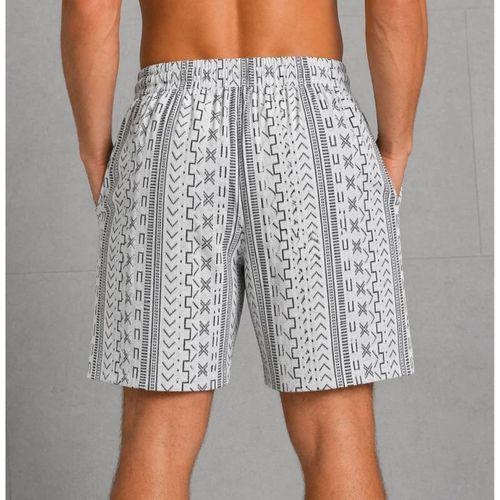 Erkek Etnik Desenli Dokuma Şort Lastikli Bağcıklı Bel Cepli Yazlık Rahat - Gri