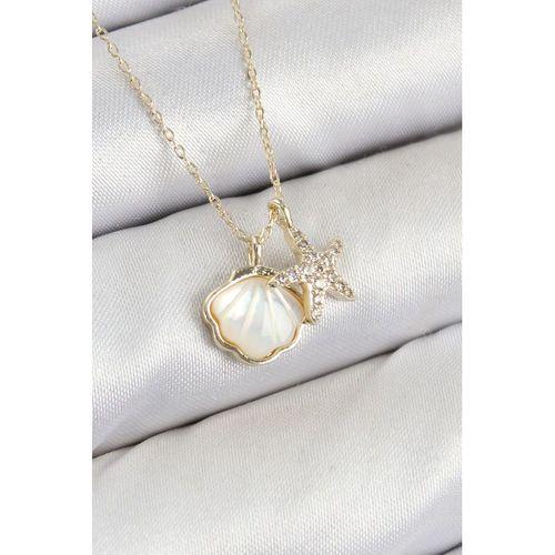 Pirinç Zirkon Taşlı İstiridye Ve Deniz Yıldızı Model Gold Renk Kadın Kolye