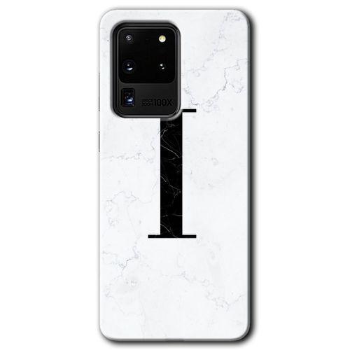 Galaxy S20 Ultra Kılıf HD Desen Baskılı Arka Kapak - Beyaz Mermer Desenli İ Harfi + Kırılmaz Cam