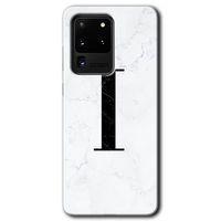Galaxy S20 Ultra Kılıf HD Desen Baskılı Arka Kapak - Beyaz Mermer Desenli İ Harfi + Kırılmaz Cam
