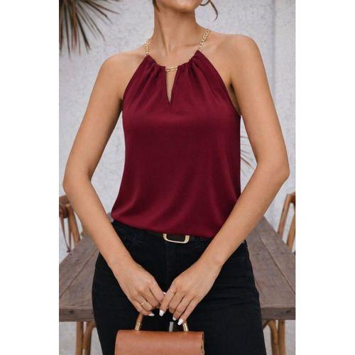 Kadın Omuzlardan Açık Zincir Halka Detaylı Sandy Bluz