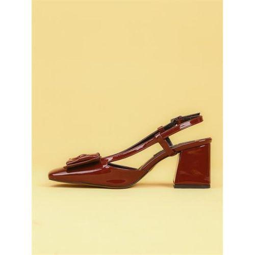 LUNARA Kadın Bordo Rugan Topuklu Slingback Ayakkabı Fiyonklu