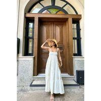 Ekru Askılı Parçalı Müslin Elbise