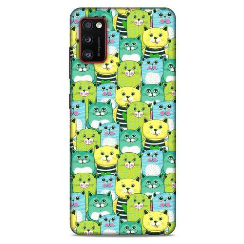 Lopard Samsung Galaxy A41 Uyumlu Kılıf Kediler (37) Silicone Cover Mavi Sarı