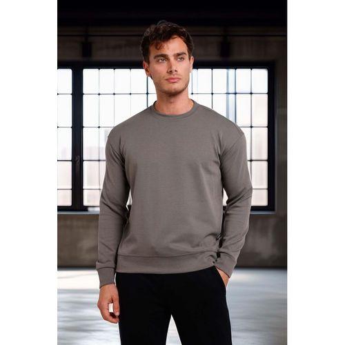 Wenders Relax Fit Basic Fırçalı Interlok Bisiklet Yaka Erkek Sweatshirt - Avcı Yeşili
