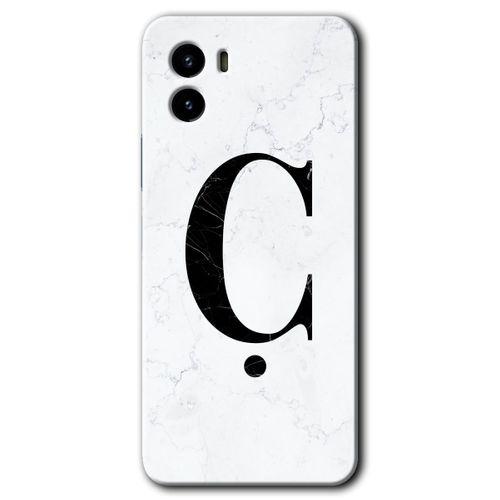 Potkal Hediye Fabrikası Vivo Y15s Kılıf HD Desen Baskılı Arka Kapak - Beyaz Mermer Desenli Ç Harfi