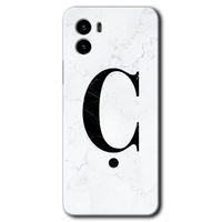 Potkal Hediye Fabrikası Vivo Y15s Kılıf HD Desen Baskılı Arka Kapak - Beyaz Mermer Desenli Ç Harfi