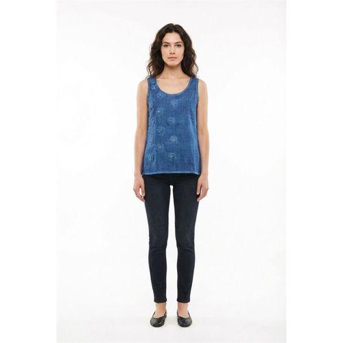 Kolsuz Devin Papatya Desenli Yazlık Poplin Bluz İndigo indg