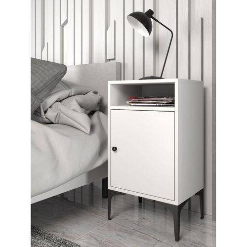 Wood'n Love Vio Metal Ayaklı Minifiks Bağlantı, Dolaplı Komodin - Beyaz / Siyah