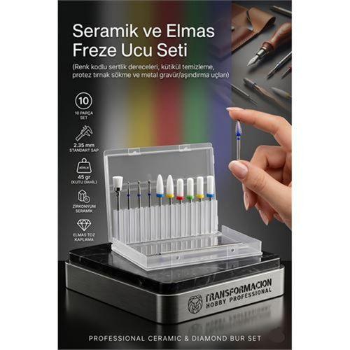 10'lu Profesyonel Freze Ucu Seti - Seramik ve Elmas Protez Tırnak Sökme Kütikül Törpü Uçları - Metal Aşındırma ve Gravür Yazı Kalemi Uç Seti 723315