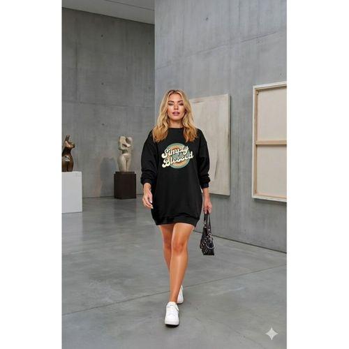 Kadın Uzun Kollu Bisiklet Yaka Yazılı Viskon Iki Iplik Elbise