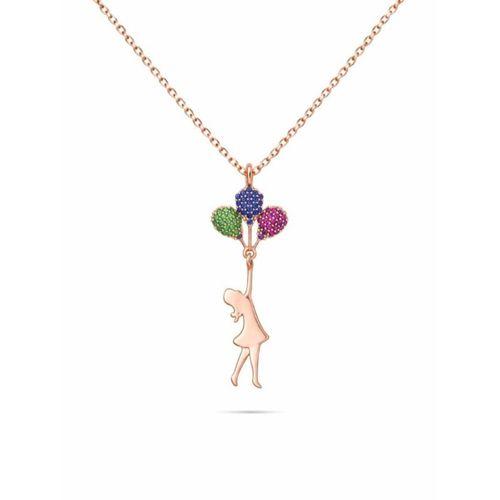 Rose Balonlu Kız Gümüş Kolye Uçan Balon Kız Kolye