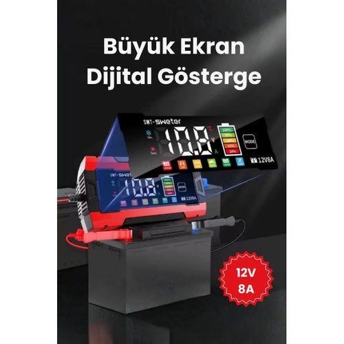 12v 8a Akıllı Akü Şarj Cihazı 12v 8a Lcd Ekranlı Pulse Repair Otomatik Akü Şarj & Desülfatör