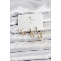 Gold Renk Zirkon Taşlı 3'lü Kadın Küpe Seti