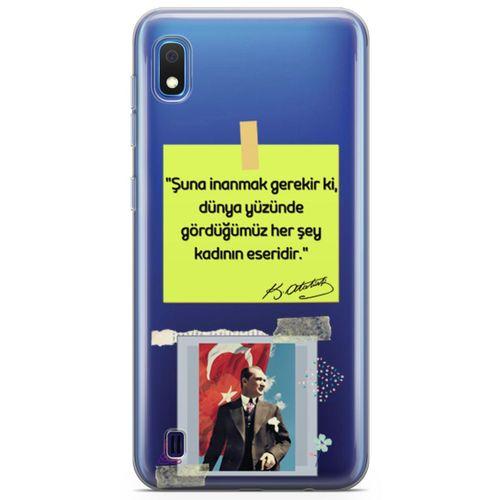 Samsung Galaxy A10 Kılıf Atatürk Caps Kadın Arka Kapak Koruma Desenli Full Koruyucu