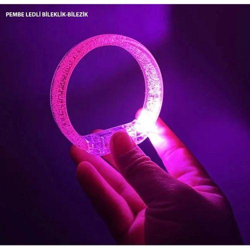 Pembe Led Işıklı Baskı Yapılabilen Pilli Bileklik Bilezik 1,5 Cm Genişlik