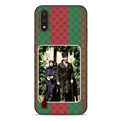Samsung Galaxy A01 Kılıf Atatürk (22) Tam Koruma Kılıfı Yeşil Kırmızı
