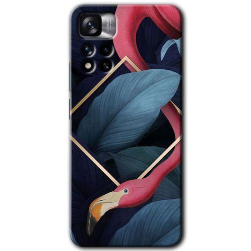 MRCİLETİSİM Xiaomi Redmi Note 11 Pro Plus 5G Kılıf HD Desen Baskılı Arka Kapak+Temperli Cam - Flamingo Yaprak