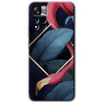 MRCİLETİSİM Xiaomi Redmi Note 11 Pro Plus 5G Kılıf HD Desen Baskılı Arka Kapak+Temperli Cam - Flamingo Yaprak