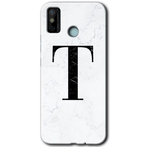 Tecno Spark 6 Go HD Baskılı Kılıf + 9D Tam Ekran Koruyucu - Beyaz Mermer Desenli T Harfi
