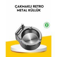 Çakmaklı Küllük Paslanmaz Metal Yuvarlak Tasarım