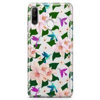 Huawei Nova 4e Kılıf Karanfil Kuşlar Arka Kapak Koruma Desenli Full Koruyucu