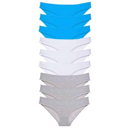 9 Adet Süper Eko Set Likralı Kadın Slip Külot Gri Beyaz Mavi