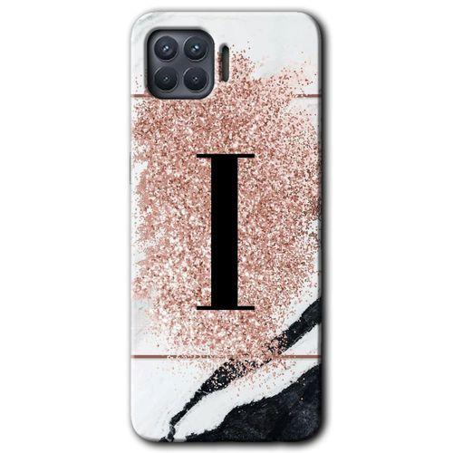 MRCİLETİSİM Oppo Reno 4 Lite Kılıf Baskılı Kapak - Pembe Mermer Desenli I Harfi + 5D Tam Kaplayan Cam