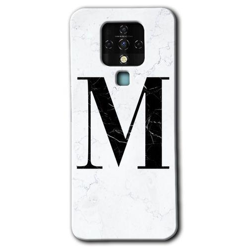 Tecno Camon 16 Kılıf HD Desen Baskılı Arka Kapak - Beyaz Mermer Desenli M Harfi + Kırılmaz Cam