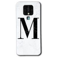 Tecno Camon 16 Kılıf HD Desen Baskılı Arka Kapak - Beyaz Mermer Desenli M Harfi + Kırılmaz Cam