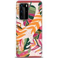 Huawei P40 Pro Kılıf HD Baskılı Kılıf - Turuncu Pembe + Tam Ekran Koruyucu